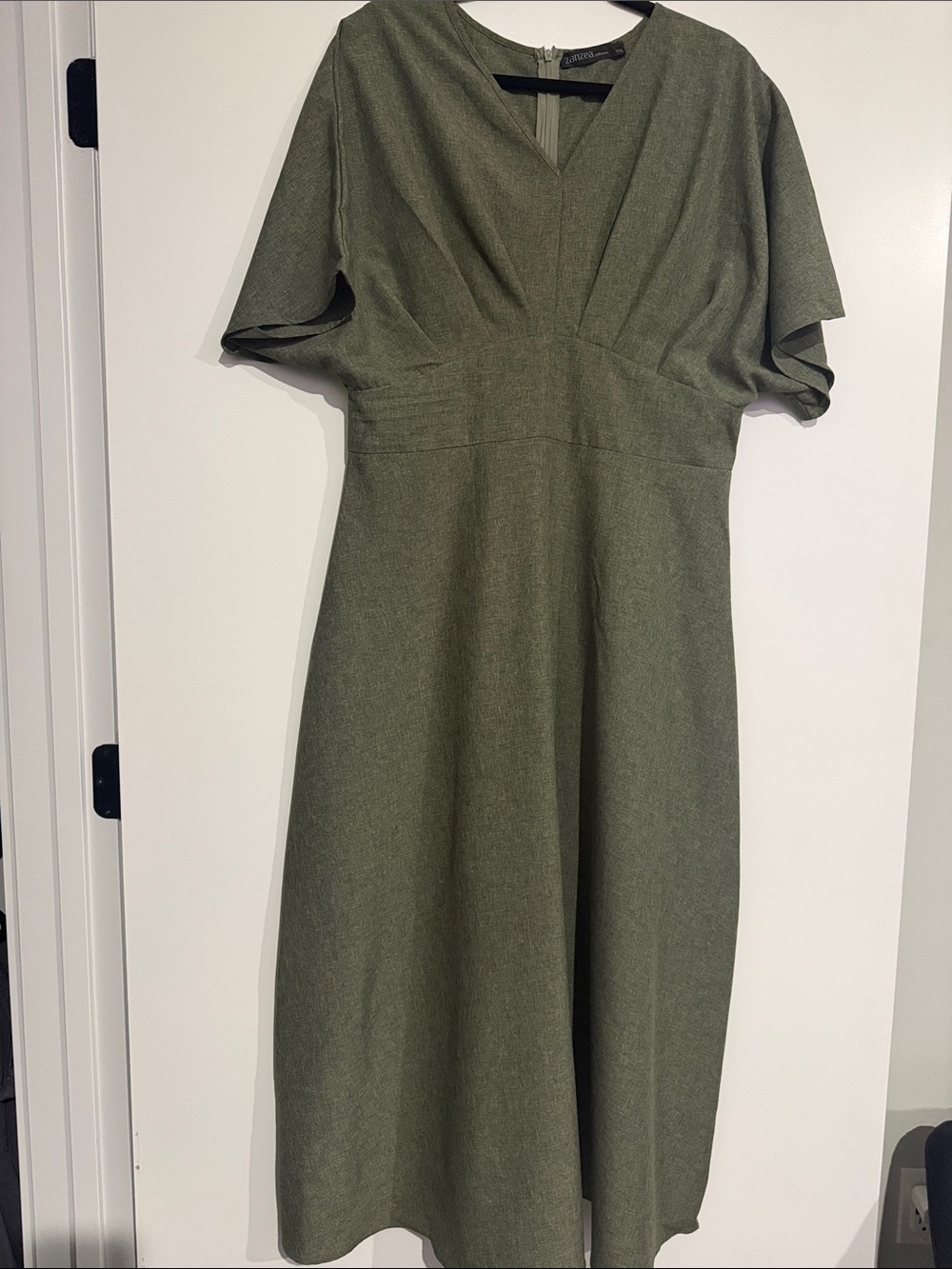 Zanzea Olive Green Midi Dress with V-Neck